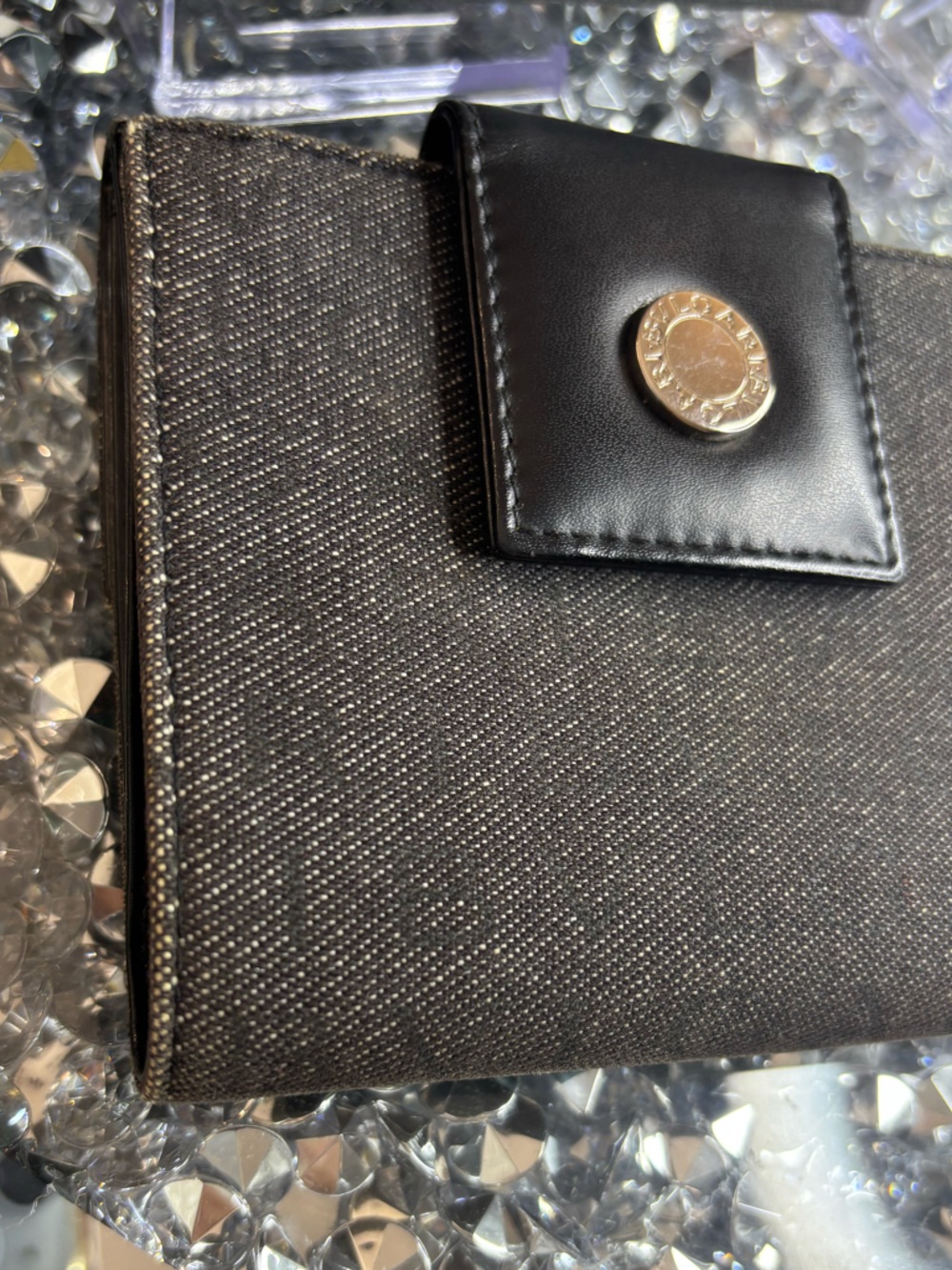 BVLGARI Logo Mania Bifold Wallet made of black denim-like canvas & leather EUC - Picture 12 of 17